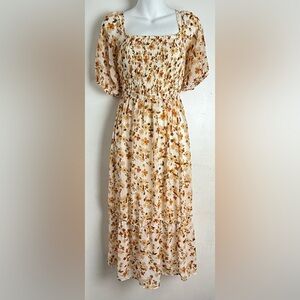 Jessica Simpson Floral Smocked Dress in Cream and Orange